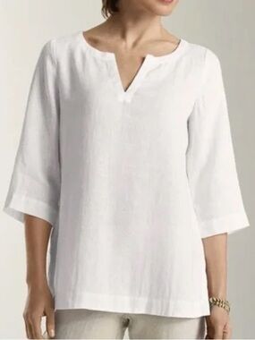 J. Jill White 100% Linen V-neck Tunic Top